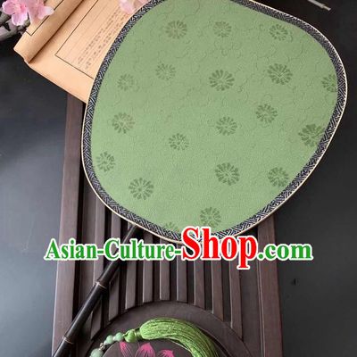 China Handmade Jacquard Daisy Green Silk Fan Ancient Classical Hanfu Fan Traditional Song Dynasty Palace Fan
