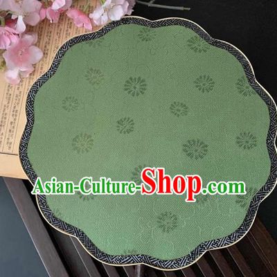 China Ancient Classical Hanfu Begonia Fan Traditional Song Dynasty Palace Fan Handmade Jacquard Green Silk Fan