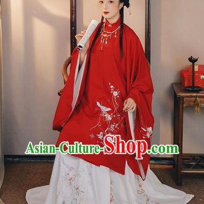 China Ancient Patrician Lady Red Hanfu Dress Traditional Ming Dynasty Historical Clothing Young Beauty Costumes