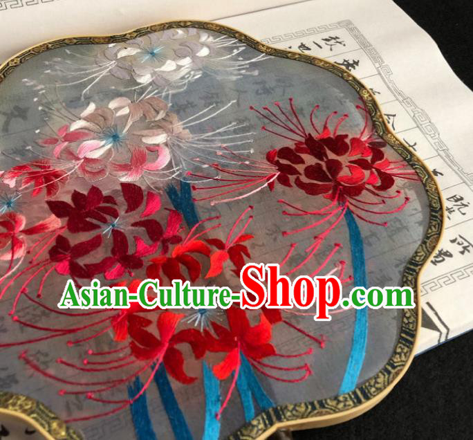 China Handmade Embroidered Manjusaka Palace Fan Classical Dance Fan Traditional Hanfu Fan Silk Fan China Handmade Embroidered Manjusaka Palace Fan Classical Dance Fan Traditional Hanfu Fan Silk Fan