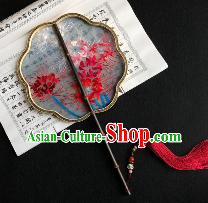 China Handmade Embroidered Manjusaka Palace Fan Classical Dance Fan Traditional Hanfu Fan Silk Fan China Handmade Embroidered Manjusaka Palace Fan Classical Dance Fan Traditional Hanfu Fan Silk Fan