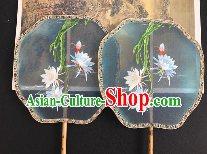 China Handmade Embroidered Epiphyllum Palace Fan Classical Dance Fan Traditional Silk Fan Hanfu Fan China Handmade Embroidered Epiphyllum Palace Fan Classical Dance Fan Traditional Silk Fan Hanfu Fan