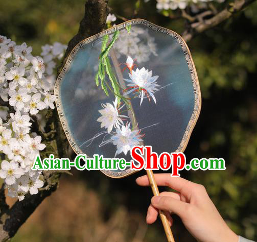 China Handmade Embroidered Epiphyllum Palace Fan Classical Dance Fan Traditional Silk Fan Hanfu Fan China Handmade Embroidered Epiphyllum Palace Fan Classical Dance Fan Traditional Silk Fan Hanfu Fan
