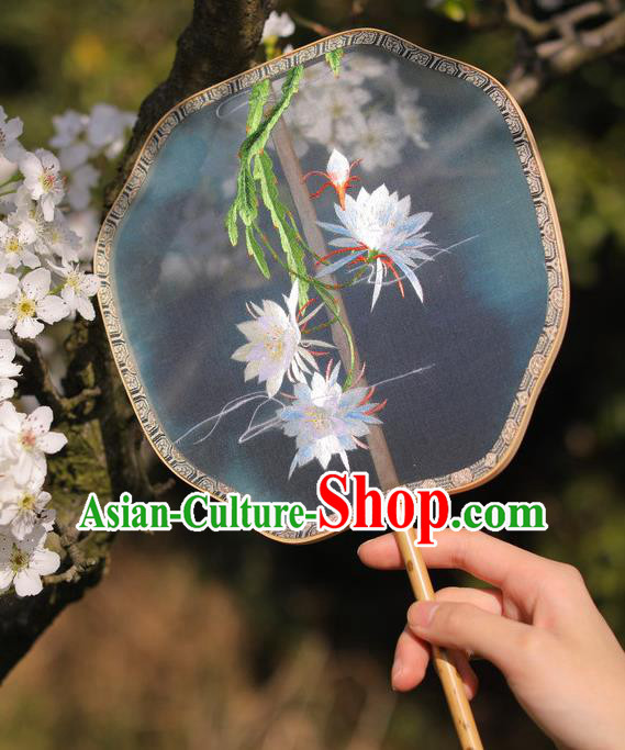 China Handmade Embroidered Epiphyllum Palace Fan Classical Dance Fan Traditional Silk Fan Hanfu Fan China Handmade Embroidered Epiphyllum Palace Fan Classical Dance Fan Traditional Silk Fan Hanfu Fan