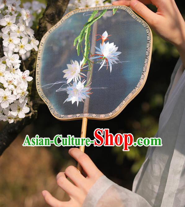 China Handmade Embroidered Epiphyllum Palace Fan Classical Dance Fan Traditional Silk Fan Hanfu Fan China Handmade Embroidered Epiphyllum Palace Fan Classical Dance Fan Traditional Silk Fan Hanfu Fan