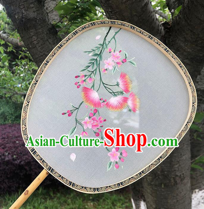 China Handmade Embroidered Albizia Flowers Palace Fan Classical Dance Hanfu Fan Traditional Silk Fan China Handmade Embroidered Albizia Flowers Palace Fan Classical Dance Hanfu Fan Traditional Silk Fan