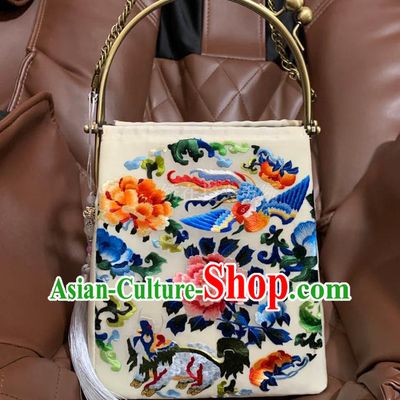 Chinese Embroidered Phoenix Peony Bag Embroidery Silk Craft Handmade Woman Handbag