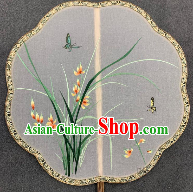 China Traditional Embroidery Orchids Silk Fan Classical Hanfu Bamboo Fan Handmade Embroidered Palace Fan China Traditional Embroidery Orchids Silk Fan Classical Hanfu Bamboo Fan Handmade Embroidered Palace Fan