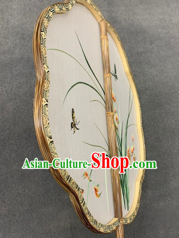 China Traditional Embroidery Orchids Silk Fan Classical Hanfu Bamboo Fan Handmade Embroidered Palace Fan China Traditional Embroidery Orchids Silk Fan Classical Hanfu Bamboo Fan Handmade Embroidered Palace Fan