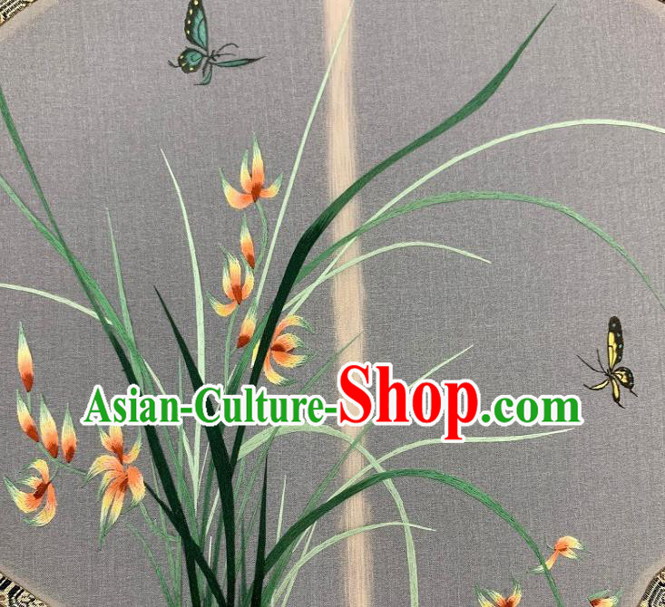 China Traditional Embroidery Orchids Silk Fan Classical Hanfu Bamboo Fan Handmade Embroidered Palace Fan China Traditional Embroidery Orchids Silk Fan Classical Hanfu Bamboo Fan Handmade Embroidered Palace Fan