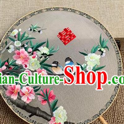 China Handmade Embroidered Palace Fan Classical Wedding Hanfu Fan Traditional Silk Circular Fan