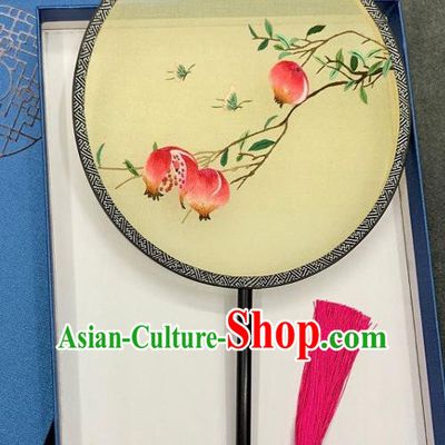 China Classical Hanfu Light Yellow Silk Fan Handmade Embroidered Palace Fan Traditional Double Side Embroidery Fan