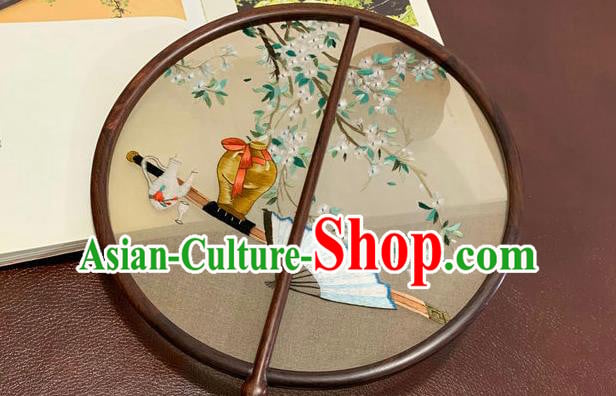 China Traditional Embroidery Silk Circular Fan Handmade Embroidered Palace Fan Classical Wedding Hanfu Fan China Traditional Embroidery Silk Circular Fan Handmade Embroidered Palace Fan Classical Wedding Hanfu Fan