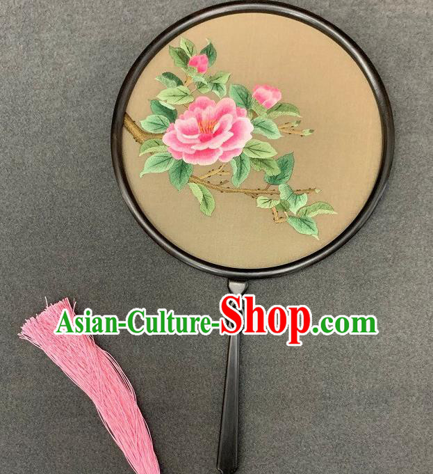 China Handmade Embroidery Peony Palace Fan Double Side Silk Circular Fan China Handmade Embroidery Peony Palace Fan Double Side Silk Circular Fan