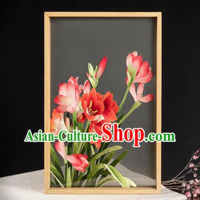 Chinese Traditional Hunan Embroidery Craft Handmade Embroidered Flowers Silk Painting Cocobolo Decoration Painting