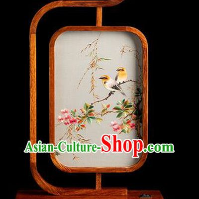 Chinese Embroidered Desk Lamp Handmade Merbau Craft Traditional Hunan Embroidery Peach Blossom Table Screen