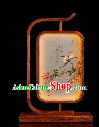 Chinese Embroidered Desk Lamp Handmade Merbau Craft Traditional Hunan Embroidery Peach Blossom Table Screen Chinese Embroidered Desk Lamp Handmade Merbau Craft Traditional Hunan Embroidery Peach Blossom Table Screen
