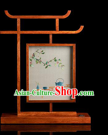 Chinese Traditional Hunan Embroidery Table Screen Handmade Merbau Desk Lamp Chinese Traditional Hunan Embroidery Table Screen Handmade Merbau Desk Lamp