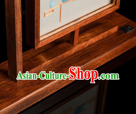 Chinese Traditional Hunan Embroidery Table Screen Handmade Merbau Desk Lamp Chinese Traditional Hunan Embroidery Table Screen Handmade Merbau Desk Lamp