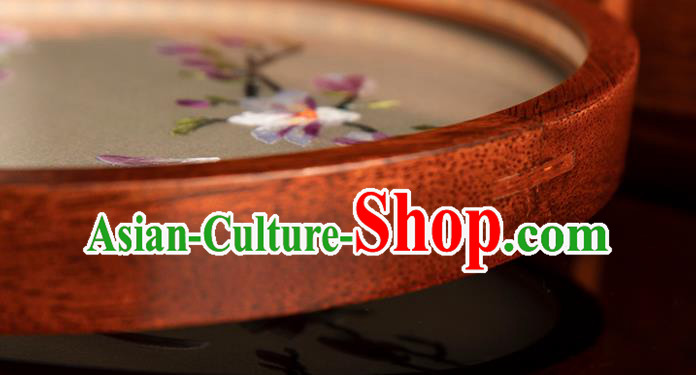 Chinese Traditional Hunan Embroidery Begonia Table Screen Handmade Merbau Circular Desk Lamp Chinese Traditional Hunan Embroidery Begonia Table Screen Handmade Merbau Circular Desk Lamp
