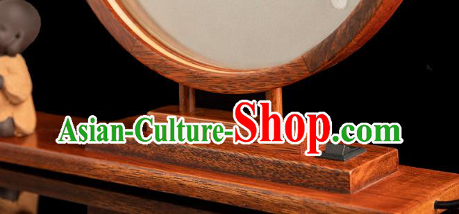 Chinese Handmade Merbau Circular Desk Lamp Traditional Hunan Embroidery Mangnolia Table Screen Chinese Handmade Merbau Circular Desk Lamp Traditional Hunan Embroidery Mangnolia Table Screen