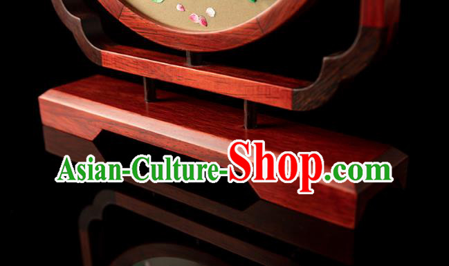 Chinese Traditional Hunan Double Side Embroidery Peony Table Screen Handmade Rosewood Desk Lamp Ornament Chinese Traditional Hunan Double Side Embroidery Peony Table Screen Handmade Rosewood Desk Lamp Ornament