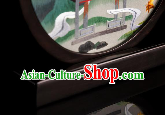 Chinese Desk Circular Ornament Traditional Hunan Embroidery Pavilion Table Screen Handmade Narra Craft Chinese Desk Circular Ornament Traditional Hunan Embroidery Pavilion Table Screen Handmade Narra Craft