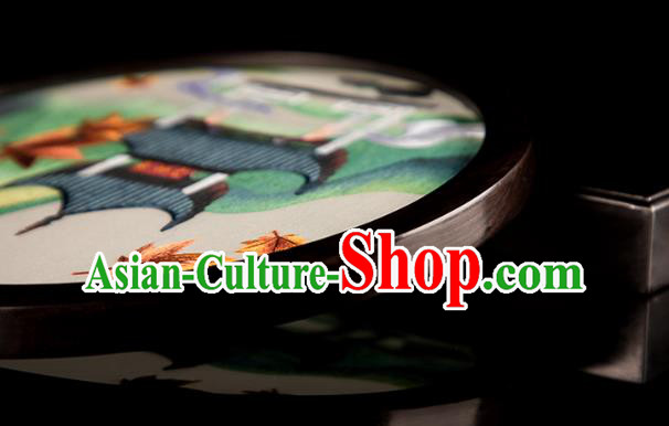 Chinese Desk Circular Ornament Traditional Hunan Embroidery Pavilion Table Screen Handmade Narra Craft Chinese Desk Circular Ornament Traditional Hunan Embroidery Pavilion Table Screen Handmade Narra Craft