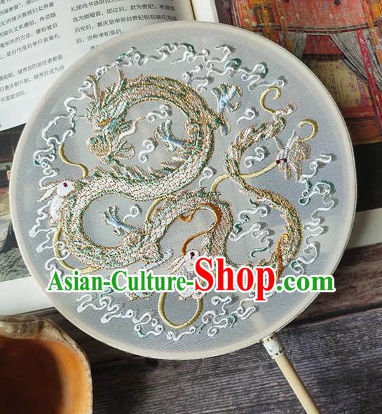 China Handmade Wedding Circular Fan Embroidery Dragon White Silk Palace Fan Traditional Hanfu Fan China Handmade Wedding Circular Fan Embroidery Dragon White Silk Palace Fan Traditional Hanfu Fan
