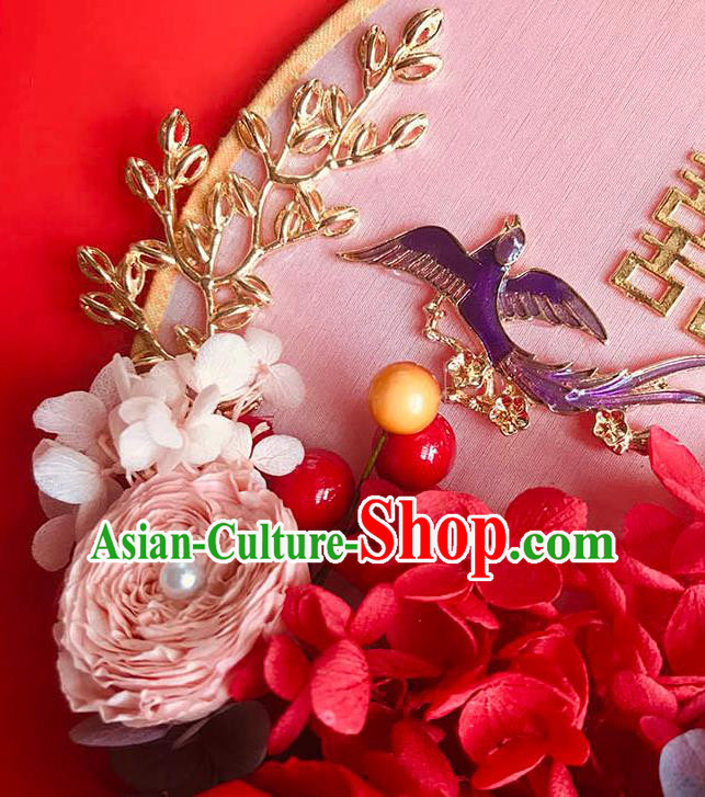 China Bride Circular Fan Wedding Silk Fan Handmade Palace Fan Traditional Red Rose Fan China Bride Circular Fan Wedding Silk Fan Handmade Palace Fan Traditional Red Rose Fan