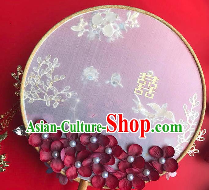 China Bride Circular Fan Wedding Silk Fan Handmade Palace Fan Traditional Red Rose Fan China Bride Circular Fan Wedding Silk Fan Handmade Palace Fan Traditional Red Rose Fan