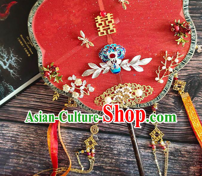 China Traditional Red Silk Fan Wedding Fan Handmade Blueing Lotus Palace Fan China Traditional Red Silk Fan Wedding Fan Handmade Blueing Lotus Palace Fan