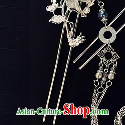 China Traditional Hair Accessories Classical Argent Plum Blossom Hairpin Handmade Tassel Hair Stick