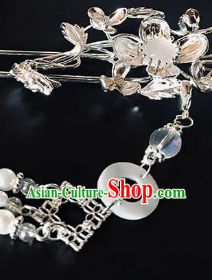 China Traditional Hair Accessories Classical Argent Plum Blossom Hairpin Handmade Tassel Hair Stick China Traditional Hair Accessories Classical Argent Plum Blossom Hairpin Handmade Tassel Hair Stick