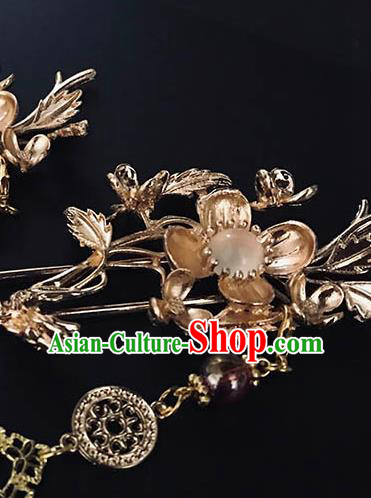 China Classical Golden Plum Blossom Hairpin Handmade Tassel Hair Stick Traditional Hair Accessories China Classical Golden Plum Blossom Hairpin Handmade Tassel Hair Stick Traditional Hair Accessories