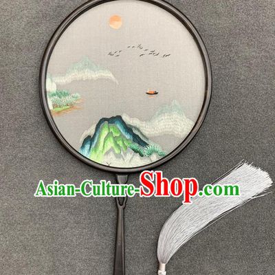China Handmade Embroidered Circular Fan Traditional Hanfu Silk Fan Double Side Embroidery Palace Fan