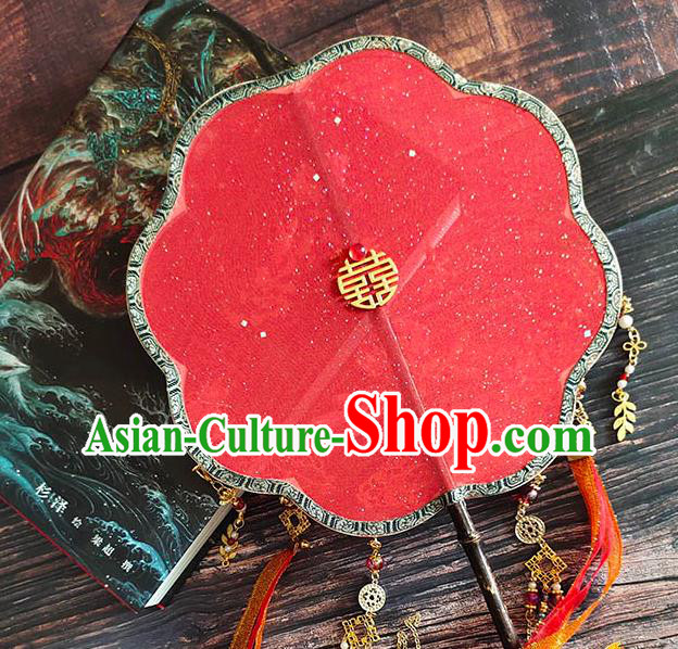 China Handmade Red Silk Fan Traditional Hanfu Fan Wedding Tassel Palace Fan China Handmade Red Silk Fan Traditional Hanfu Fan Wedding Tassel Palace Fan