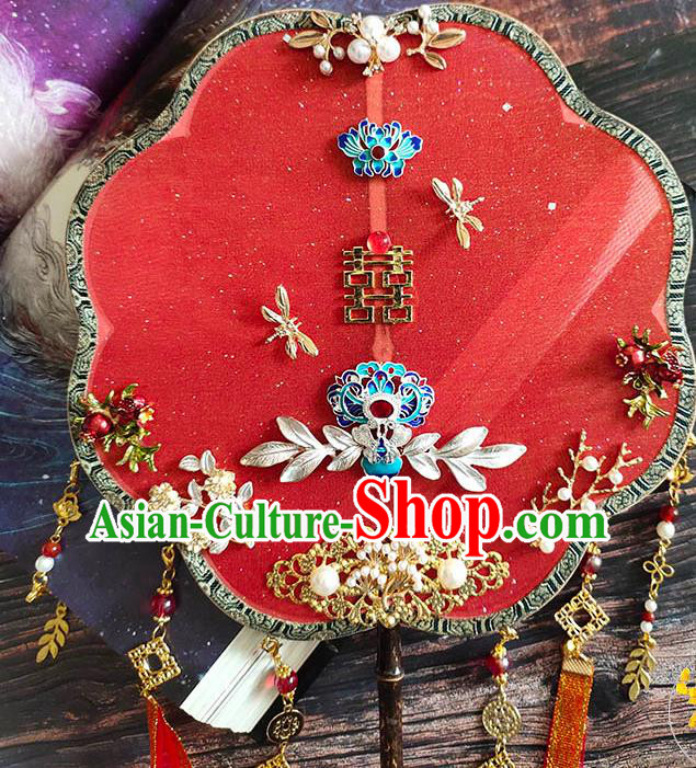 China Handmade Red Silk Fan Traditional Hanfu Fan Wedding Tassel Palace Fan China Handmade Red Silk Fan Traditional Hanfu Fan Wedding Tassel Palace Fan