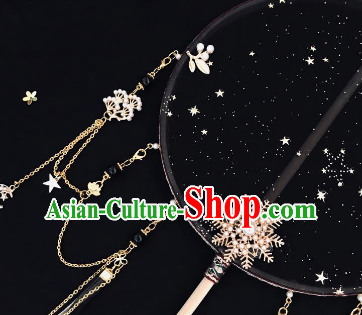 China Traditional Hanfu Circular Fan Ancient Princess Palace Fan Handmade Black Silk Fan China Traditional Hanfu Circular Fan Ancient Princess Palace Fan Handmade Black Silk Fan