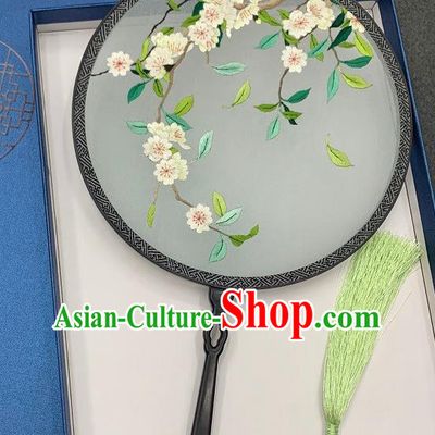 China Double Side Embroidered Circular Fan Traditional Dance Silk Fan Handmade Embroidery Pear Blossom Palace Fan