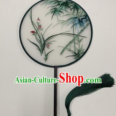 China Handmade Silk Fan Embroidery Orchids Palace Fan Circular Fan