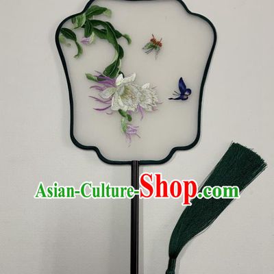 China Handmade Hanfu Fan Silk Fan Embroidery Epiphyllum Palace Fan