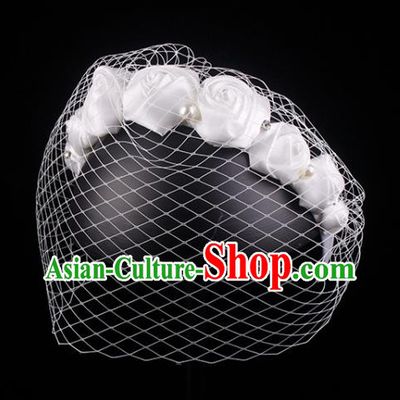 French Bride White Satin Rose Hair Clasp Elegant Wedding Headwear