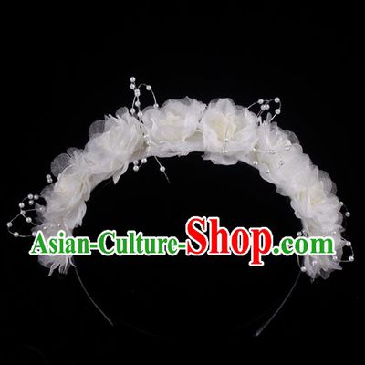 French Bride White Silk Rose Hair Clasp Elegant Hair Accessories Wedding Princess Headband
