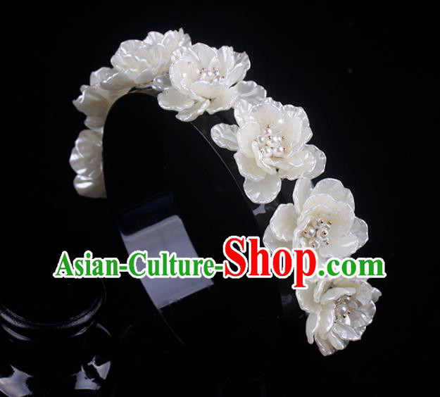 French Bride Acrylic Flowers Hair Clasp Wedding Princess Pearls Headband Elegant Hair Accessories