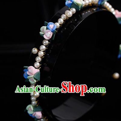 Top Bride Colorful Flowers Hair Clasp Princess Pearls Headband Elegant Wedding Hair Accessories