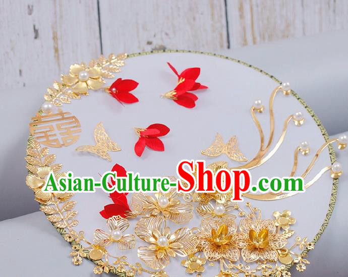 China Handmade Golden Flowers Palace Fan Traditional Bride Circular Fan Wedding Silk Fan China Handmade Golden Flowers Palace Fan Traditional Bride Circular Fan Wedding Silk Fan