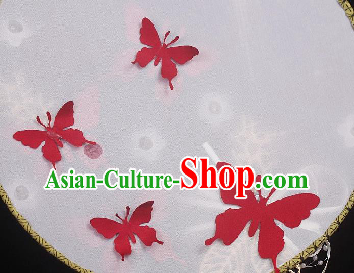 China Traditional Bride Circular Fan Wedding Silk Fan Handmade Red Butterfly Palace Fan China Traditional Bride Circular Fan Wedding Silk Fan Handmade Red Butterfly Palace Fan
