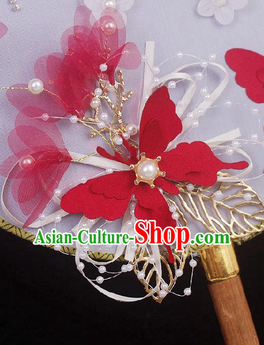 China Traditional Bride Circular Fan Wedding Silk Fan Handmade Red Butterfly Palace Fan China Traditional Bride Circular Fan Wedding Silk Fan Handmade Red Butterfly Palace Fan