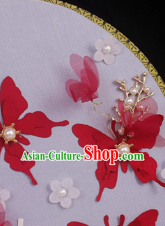 China Traditional Bride Circular Fan Wedding Silk Fan Handmade Red Butterfly Palace Fan China Traditional Bride Circular Fan Wedding Silk Fan Handmade Red Butterfly Palace Fan